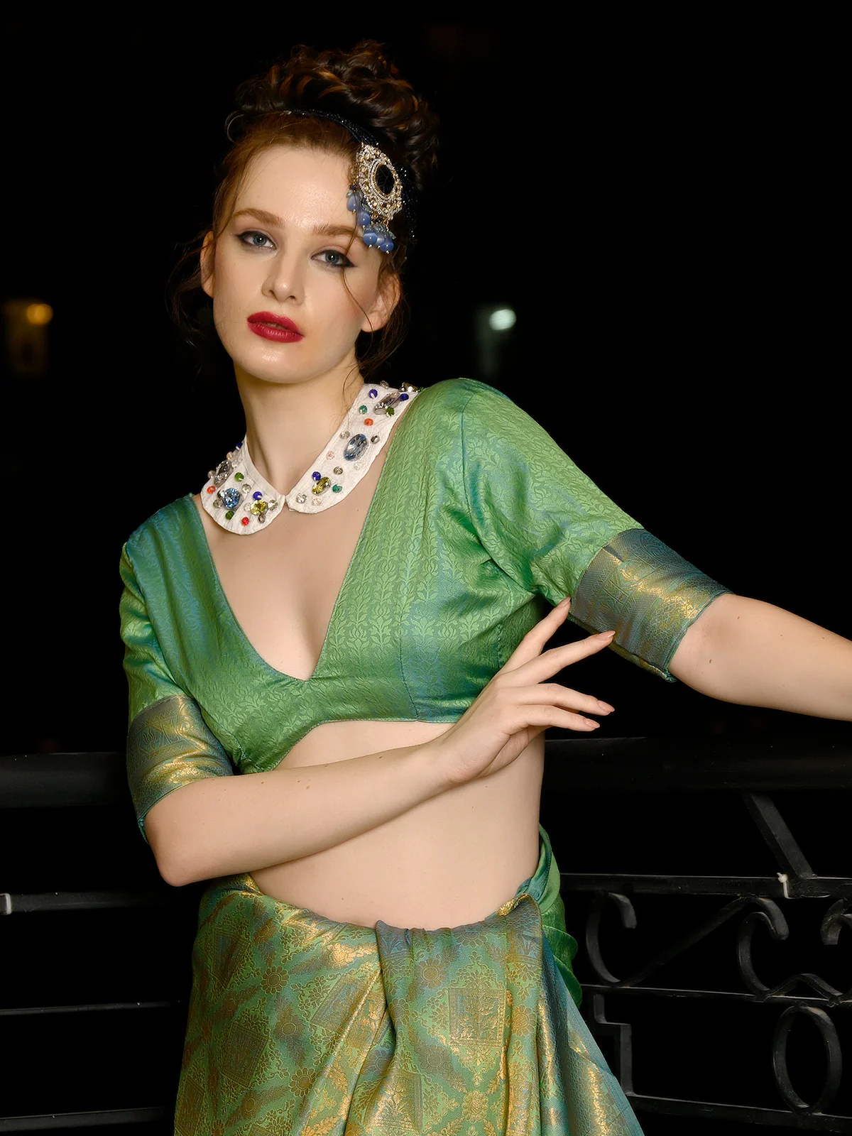 Odette Women Green Festive Woven Silk Saree With Unstitched Blouse - Image 4