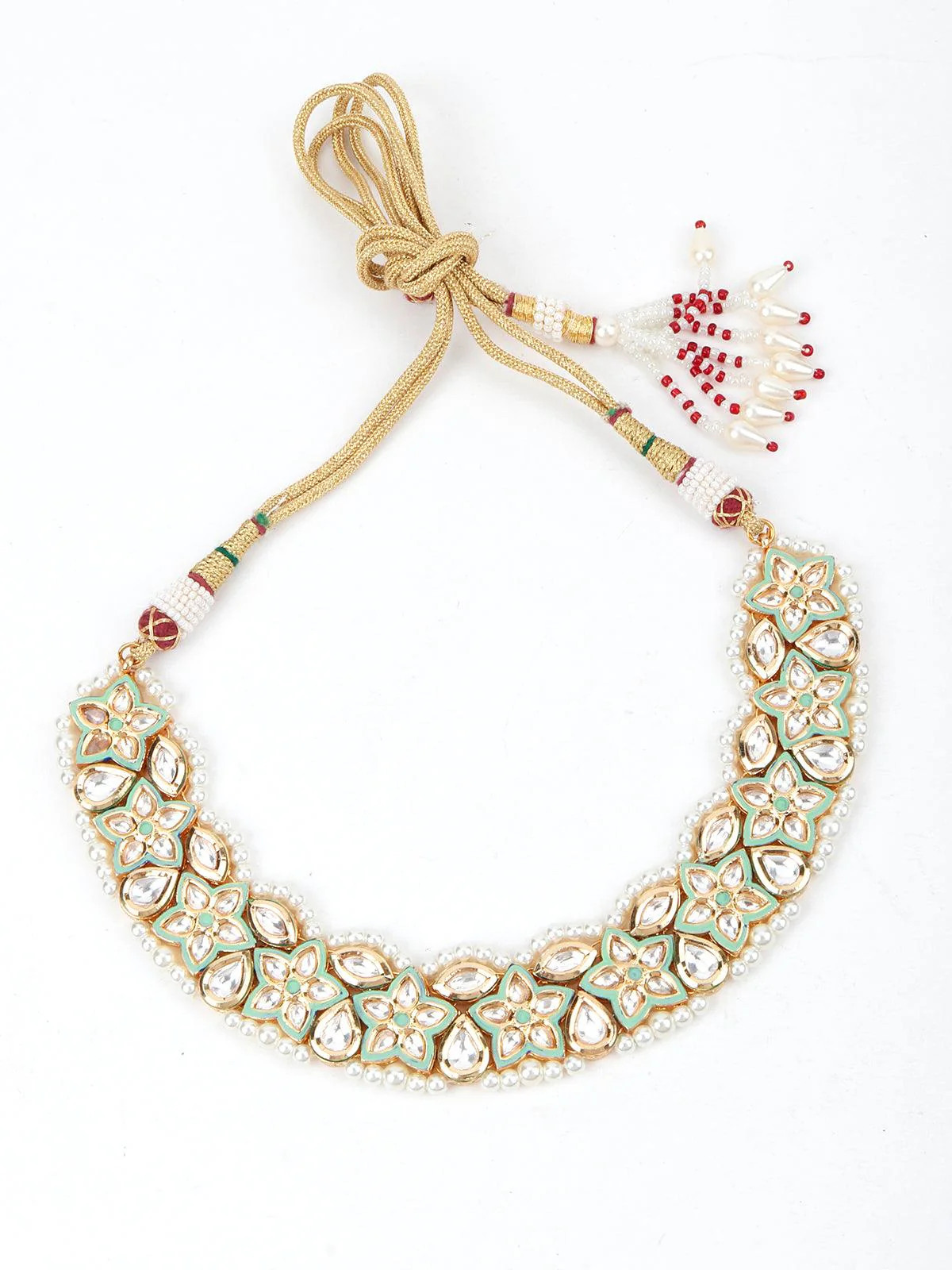 Odette Women Green Floral Ethnic Necklace - Image 4