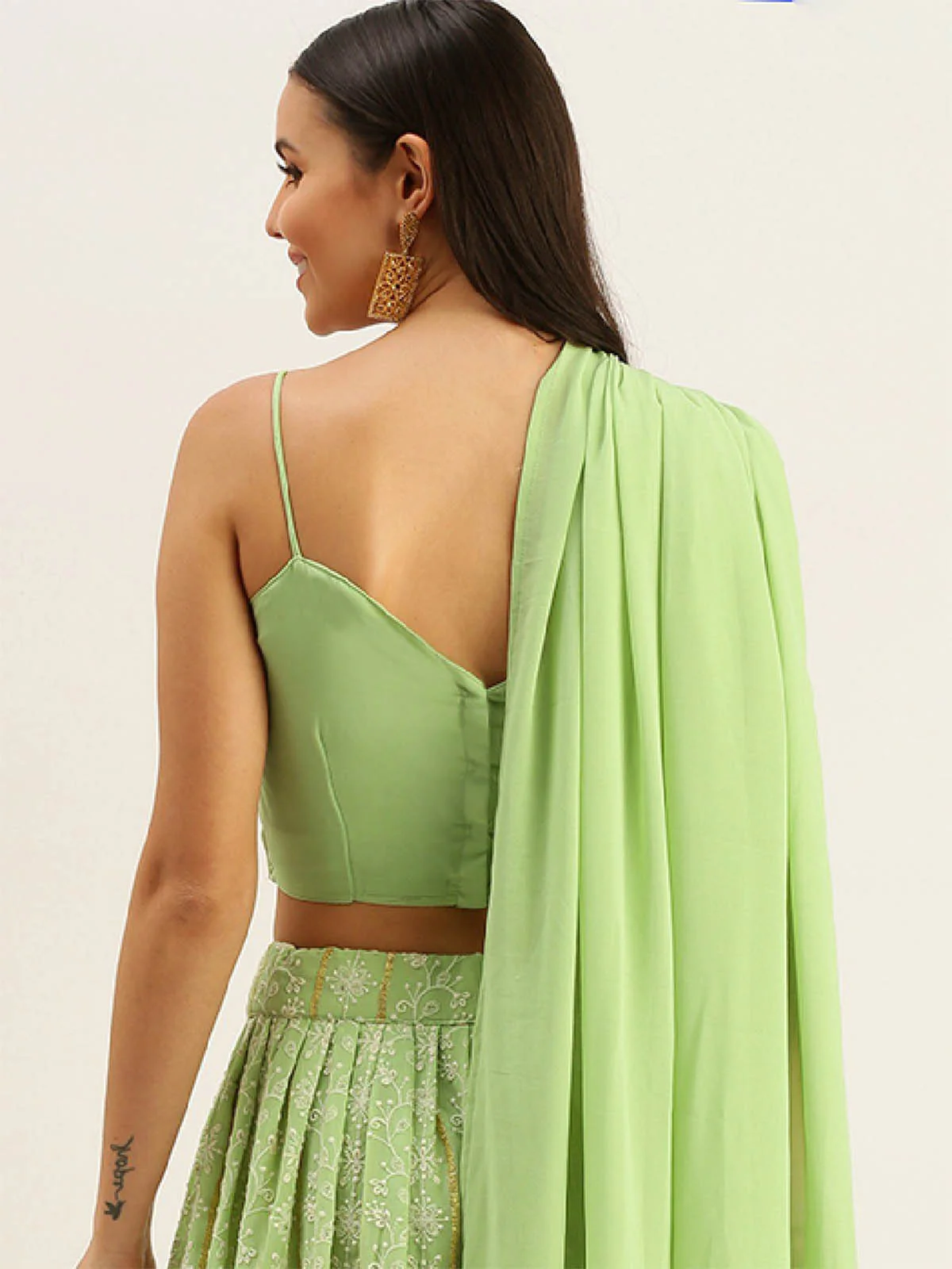 Odette Women Green Georgette Embroidered Semi Stitched Lehenga Choli - Image 4