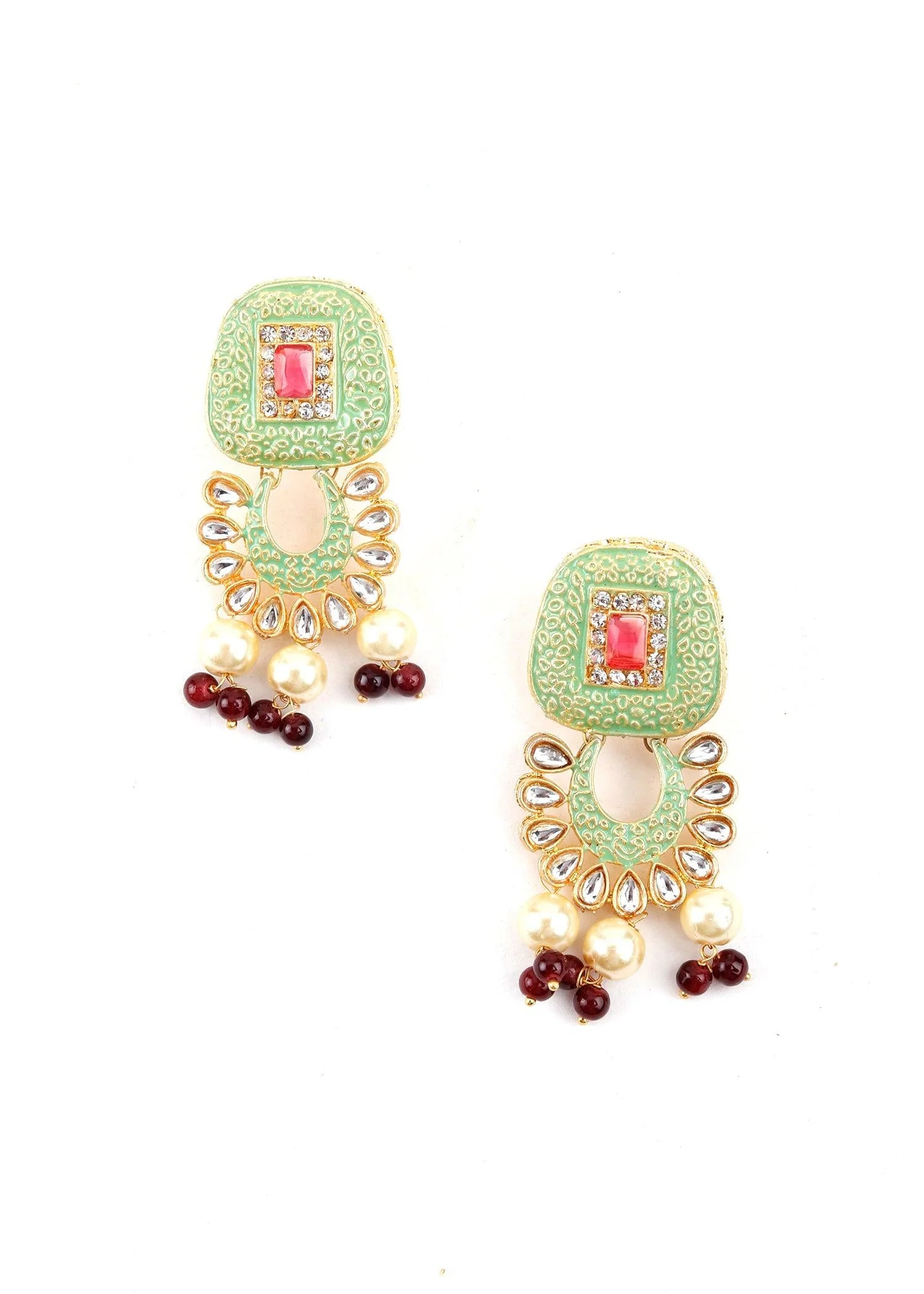 Odette Women Green Golden Kundan Necklace Set - Image 5
