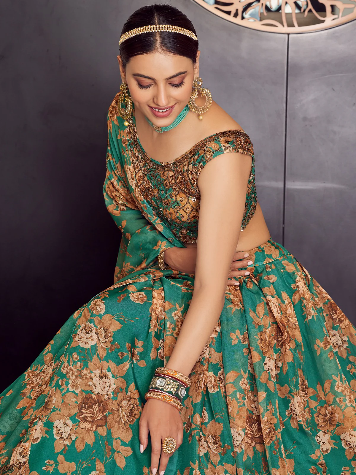 Odette Women Green Organza Semi Stitched Lehenga With Unstitched Blouse - Image 4