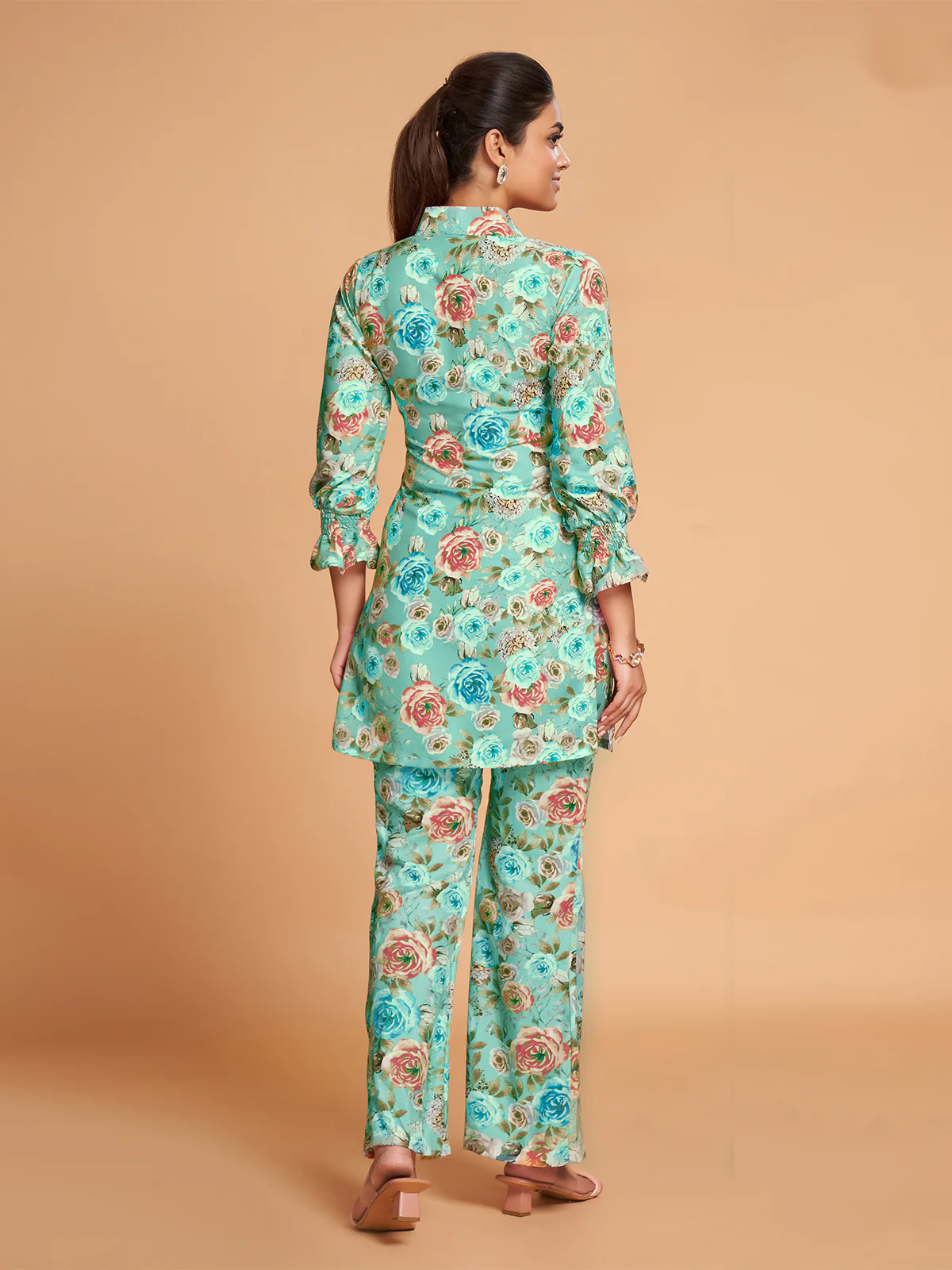Odette Women Sea Green Rayon Printed Stitched Co-Ord Set - Image 3