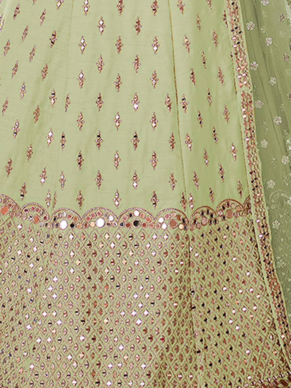 Odette Women Green Embroidered Art Silk Semi Stitched Lehenga With Unstitched Blouse - Image 3