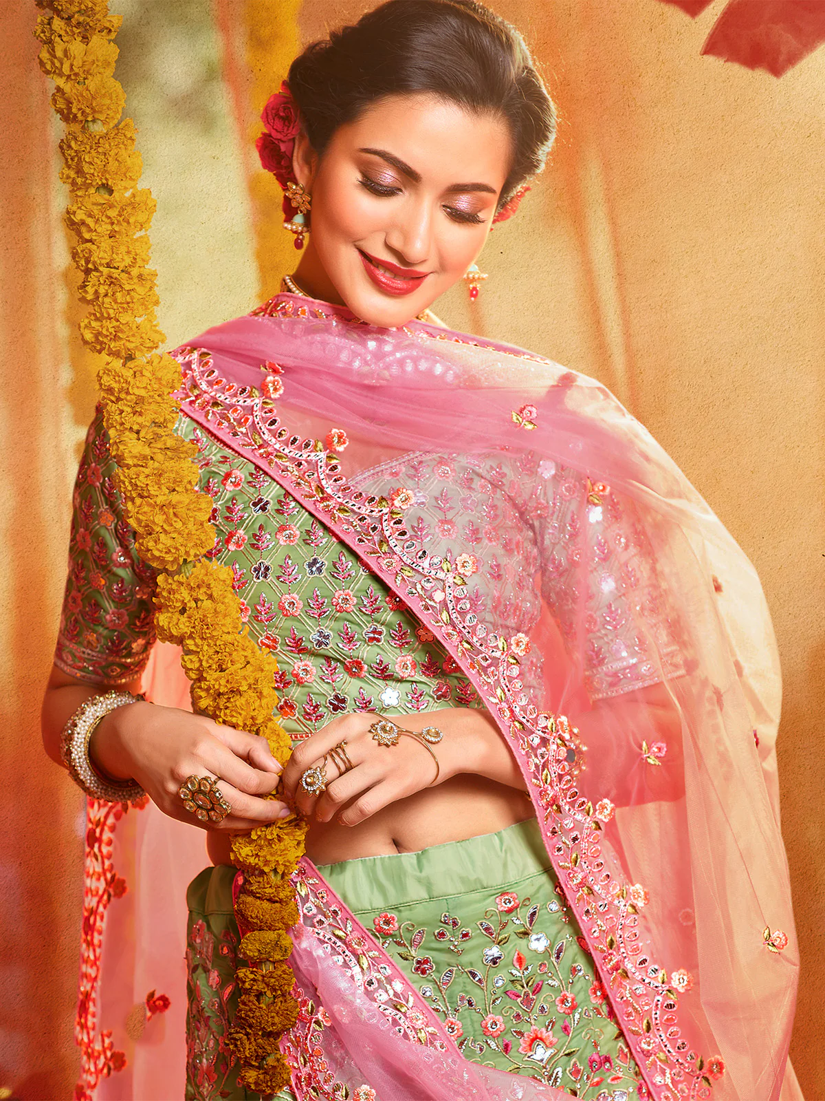 Odette Women Green Sequins Sassy Semi Stitched Lehenga With Unstitched Blouse - Image 4