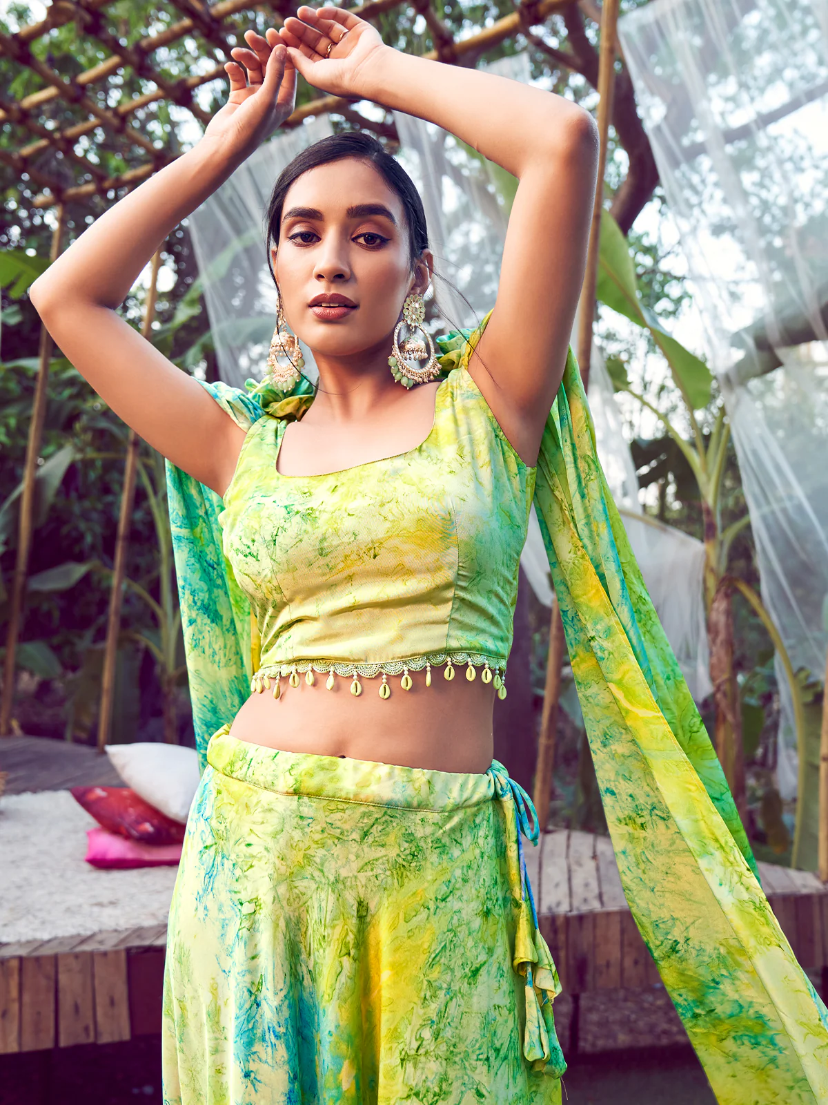 Odette Women Green Silk Blend Stitched Lehenga Choli - Image 3