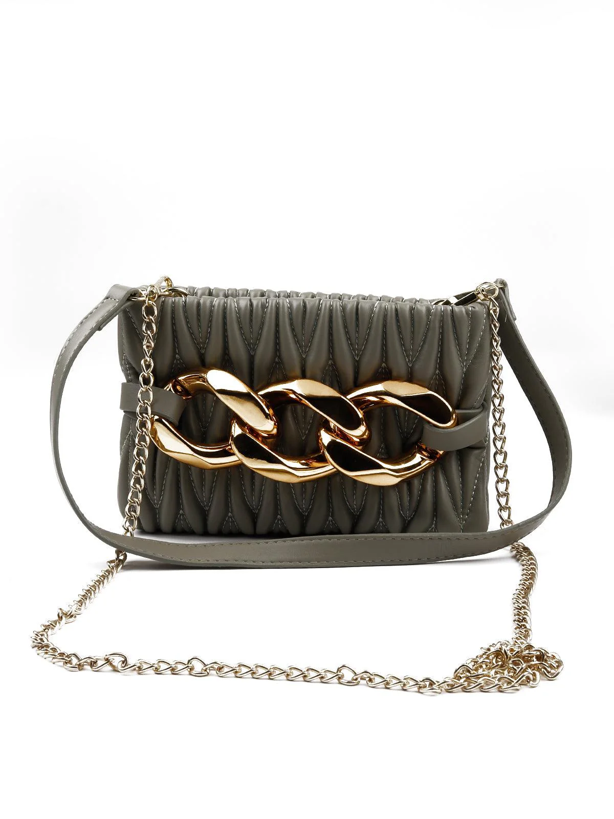 Odette Green Textured Oversized Gold Chain Embellished Sling For Women - Image 3
