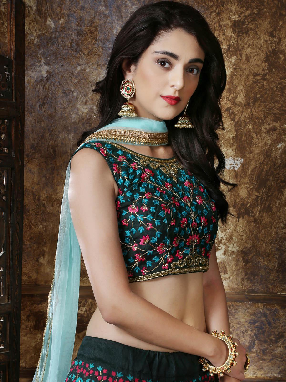 Odette Women Green Thai Silk Semi Stitched Lehenga With  Unstitched Blouse Set - Image 4
