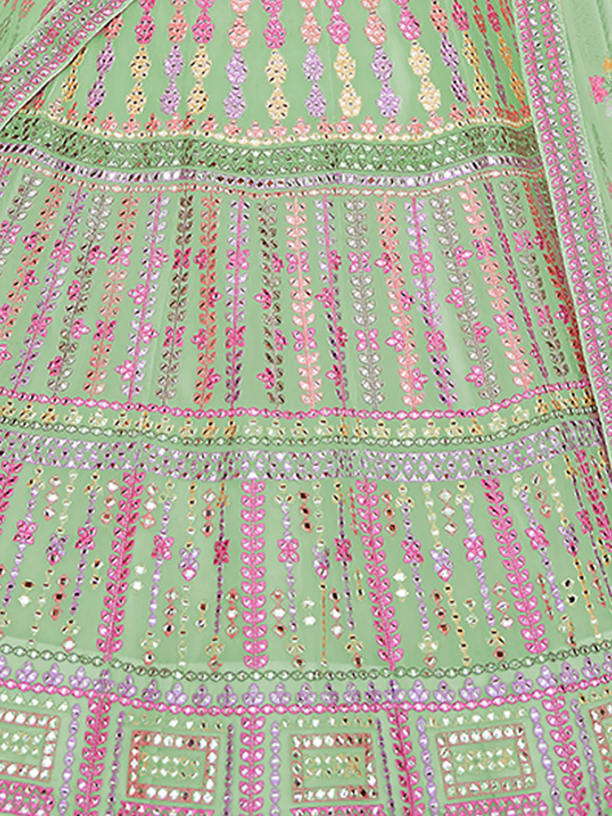 Odette Women Green Embroidered Organza Semi Stitched Lehenga With Unstitched Blouse - Image 3