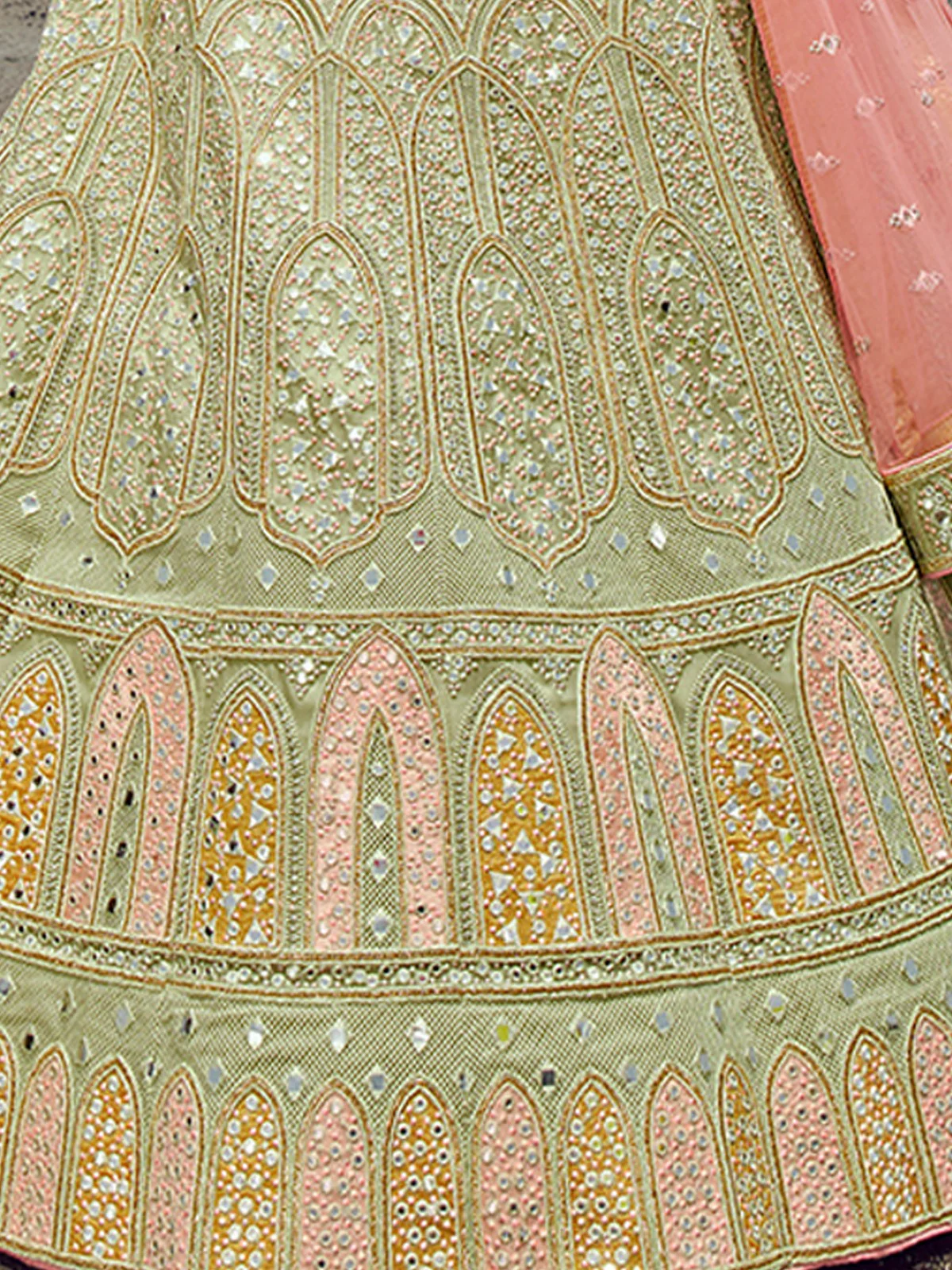 Odette Women Green Organza Embroidered Semi Stitched Lehenga With Unstitched Blouse - Image 3