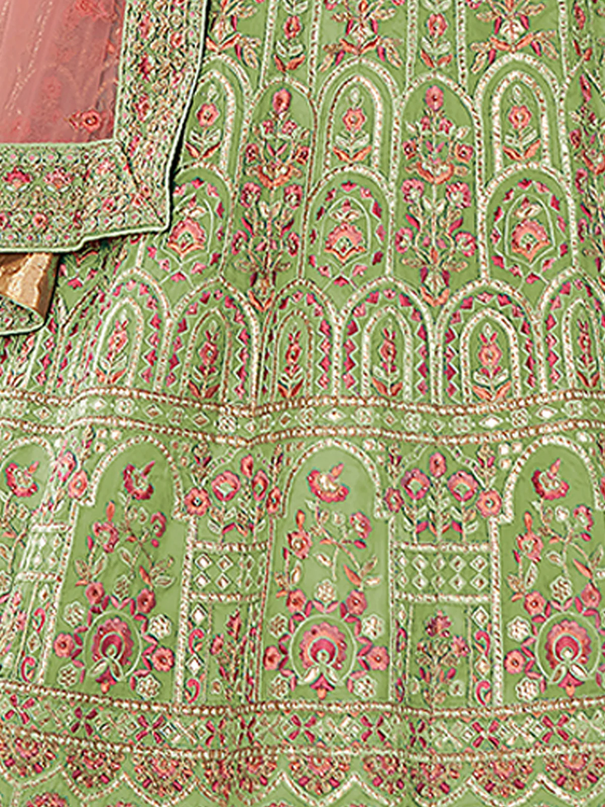 Odette Women Green Embroidered Organza Semi Stitched Lehenga With Unstitched Blouse - Image 3