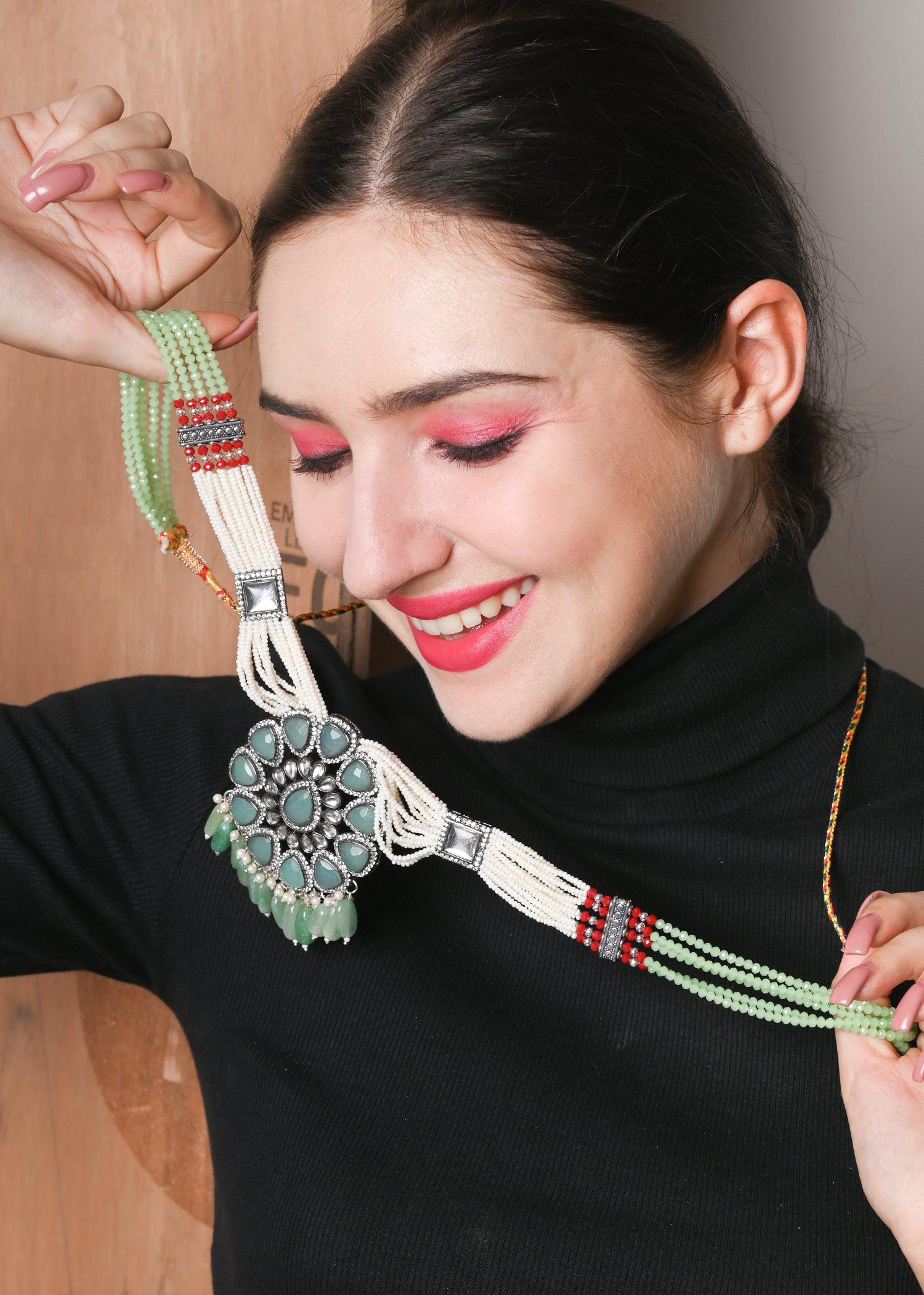 Odette Women Green Trendy Necklace Set