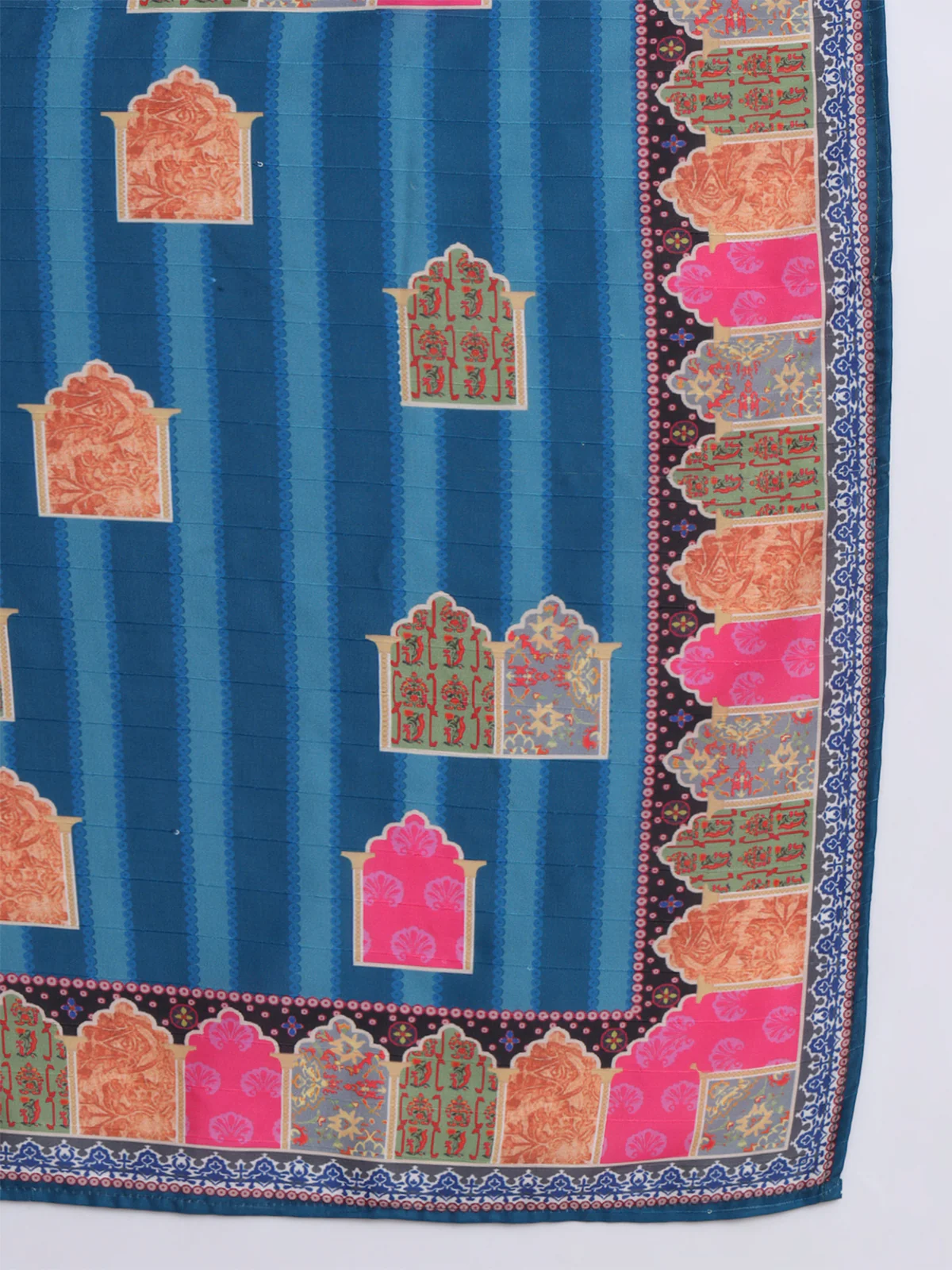 Odette Women Blue Cotton Blend Embroidered Stitched Kurta Set - Image 5