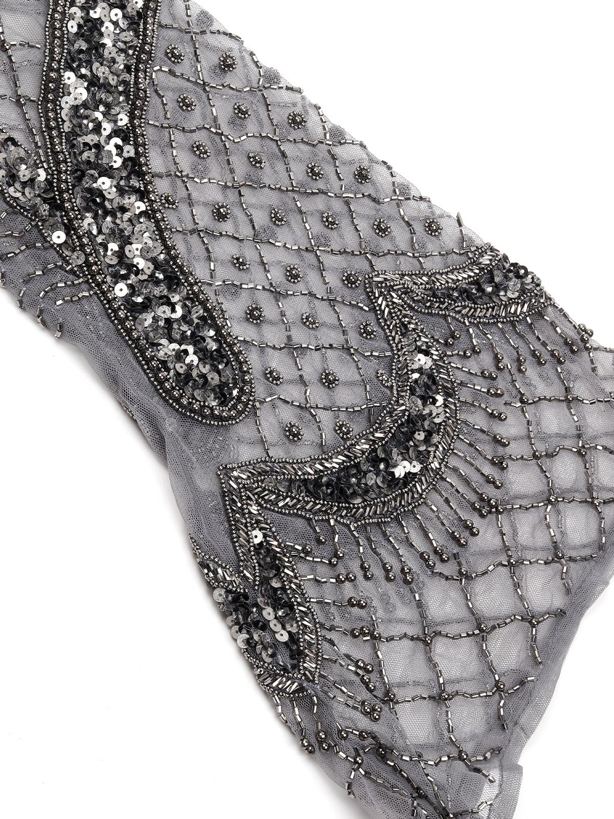 Odette Women Grey All Over Sequin Gown Stitched Dress - Image 5