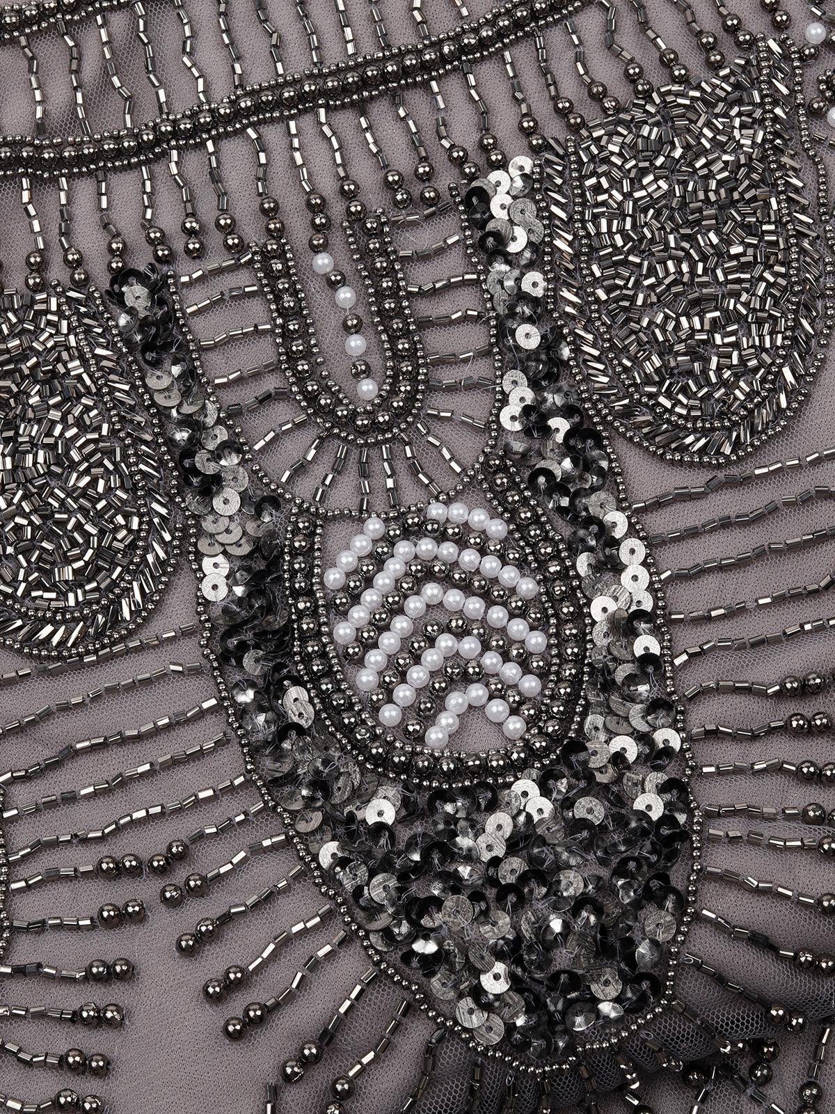 Odette Women Grey All Over Sequin Gown Stitched Dress - Image 8