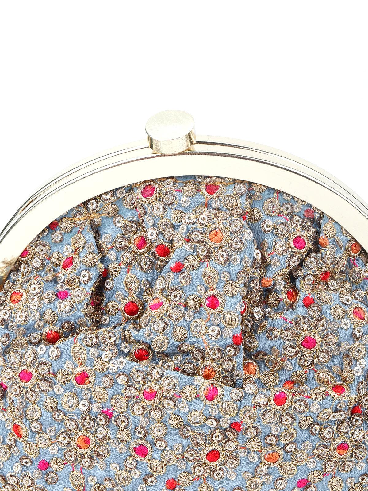 Odette Women Grey And Golden Embroidered Batuwa - Image 5