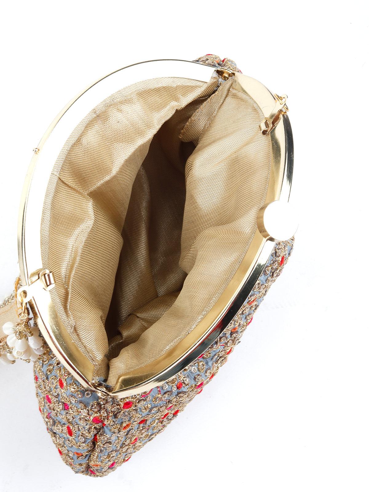 Odette Women Grey And Golden Embroidered Batuwa - Image 6