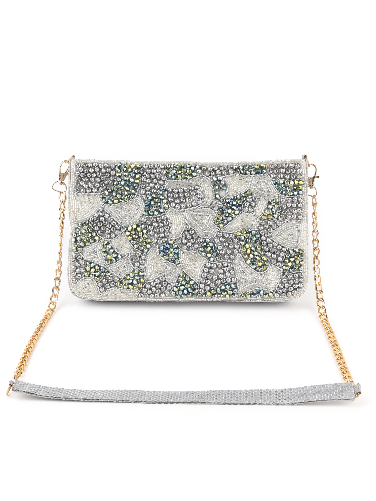 Odette Grey Fabric Beads Clutch For Women - Image 3
