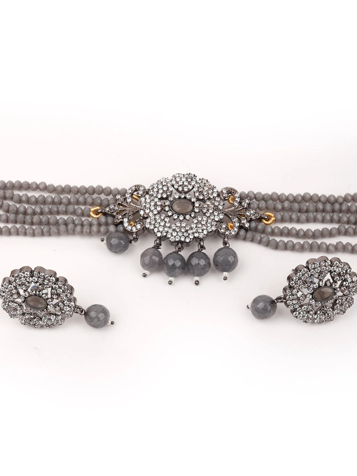 Odette Women Grey Choker Necklace Set - Image 4