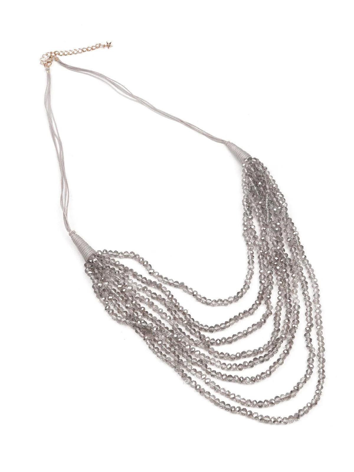 Odette Women Grey Crystal Beaded Multi Layered Neckpiece - Image 4