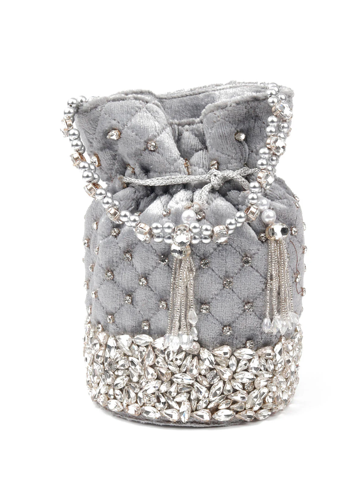 Odette Women Grey Embellished Potli Bag - Image 3