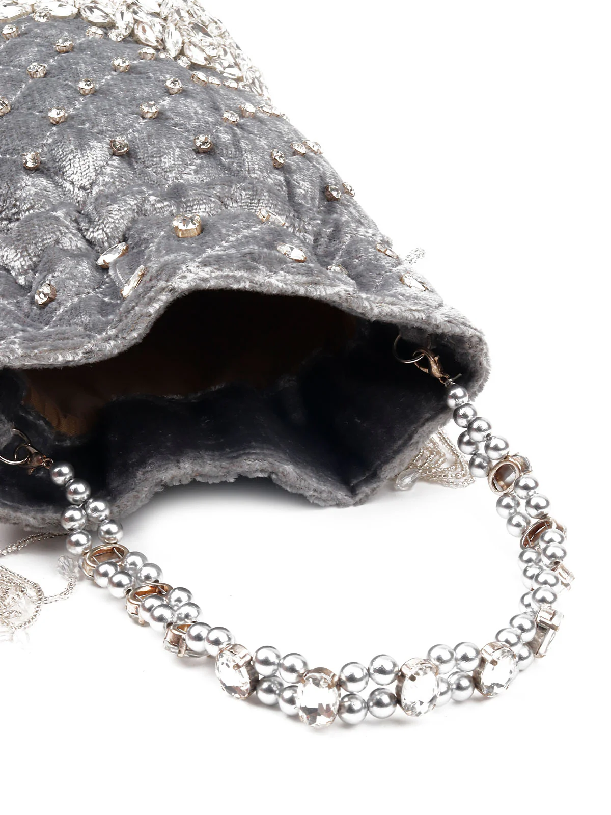 Odette Women Grey Embellished Potli Bag - Image 7