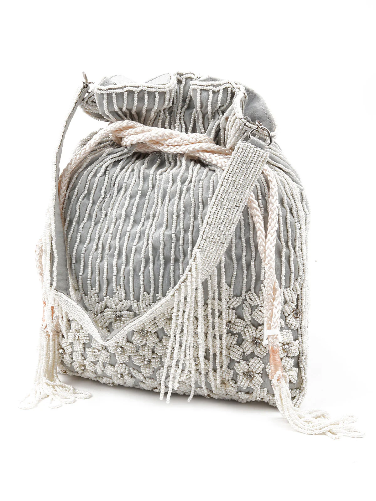 Odette Women Grey Embellished Potli Bag - Image 4