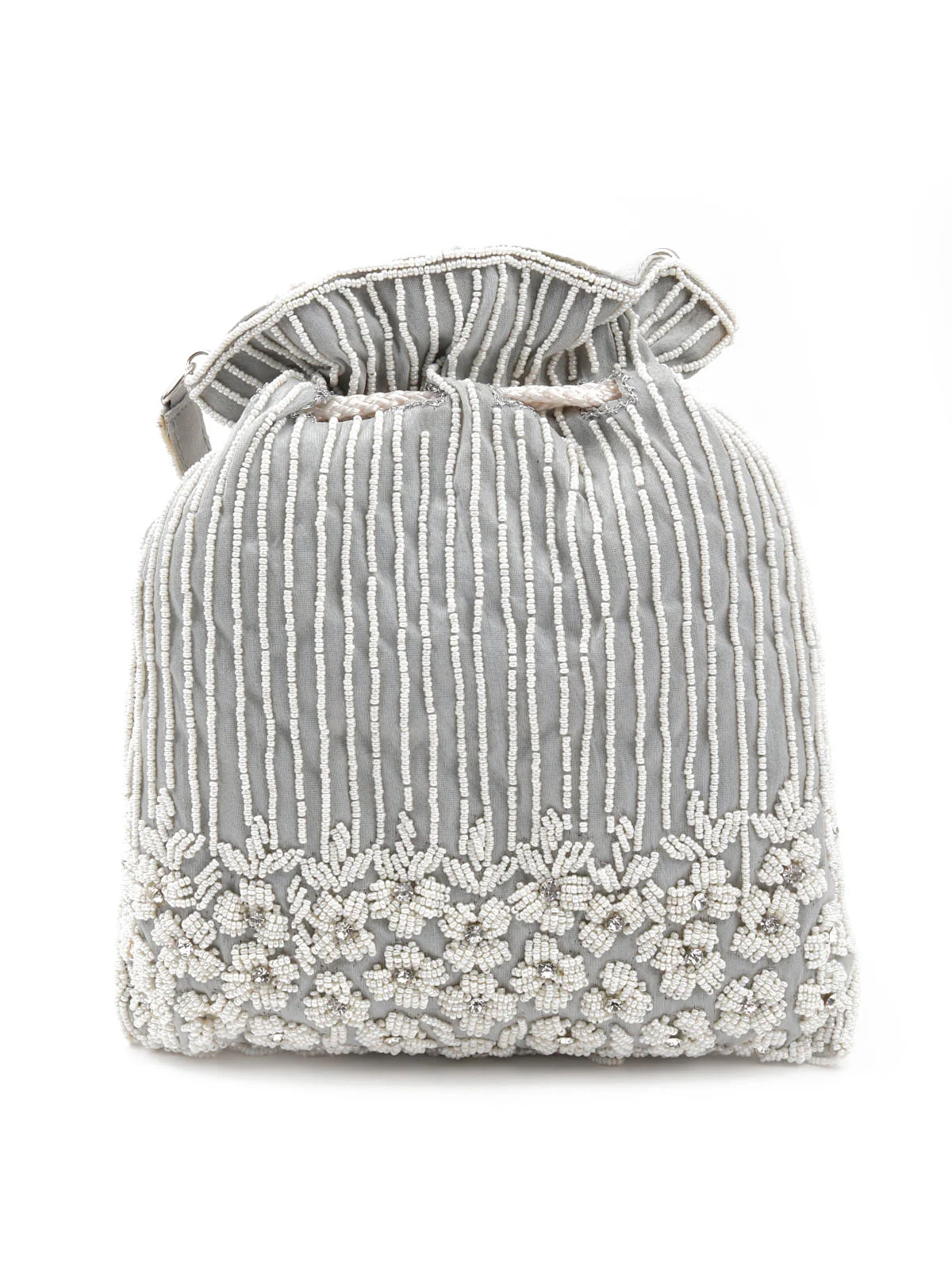 Odette Women Grey Embellished Potli Bag - Image 5