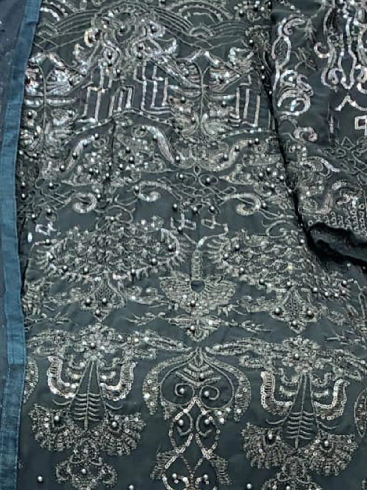 Odette Women Grey Embroidered Georgette Semi Stitched Salwar Suit - Image 3