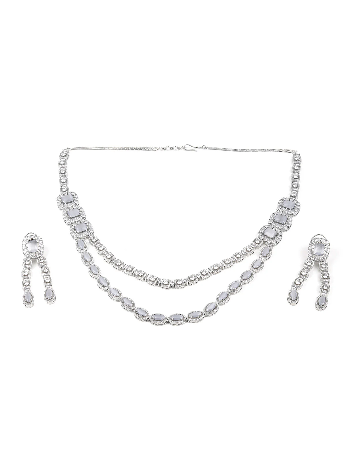 Odette Women Grey Faux Stones Studded Choker Necklace Set - Image 3
