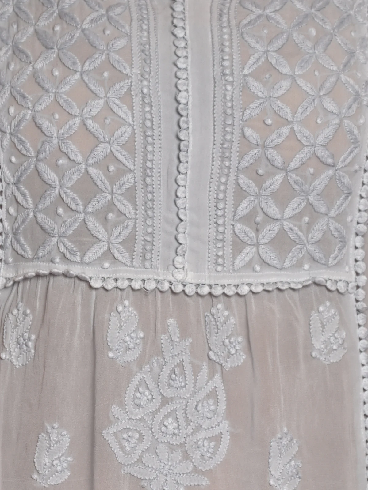 Odette Women Grey Georgette Chikankari Embroidered Stitched Kurta - Image 4