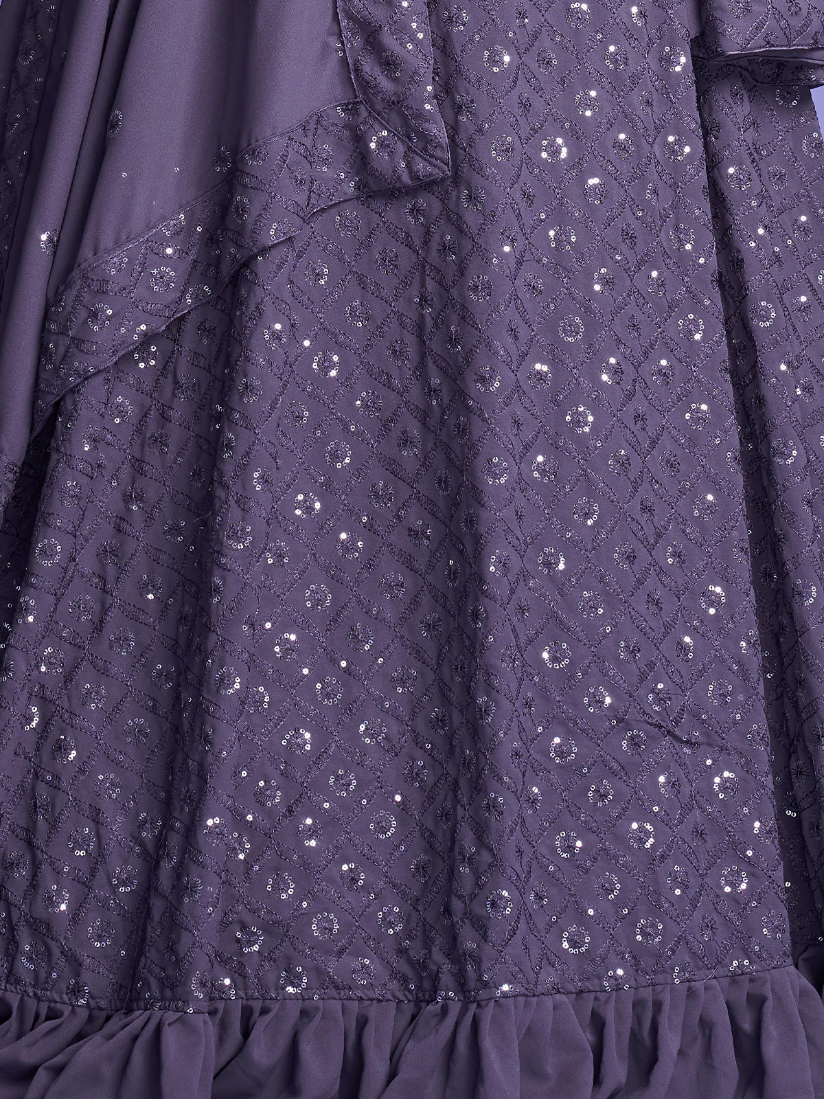 Odette Women Dark Grey Georgette Embroidered Semi Stitched Lehenga With Unstitched Blouse - Image 5