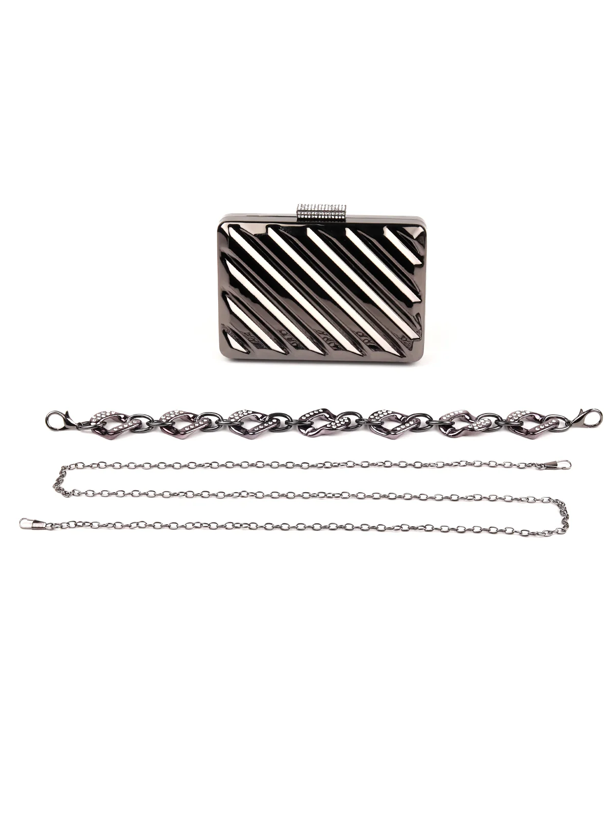 Odette Women Grey Hi-Gloss Metal Clutch - Image 3