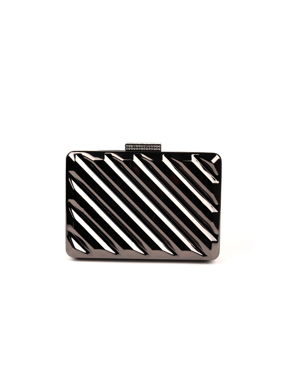Odette Women Grey Hi-Gloss Metal Clutch - Image 4