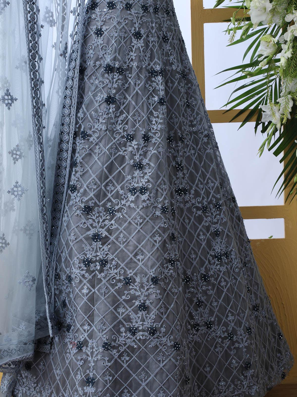 Odette Women Grey Net Semi Stitched Anarkali - Image 6