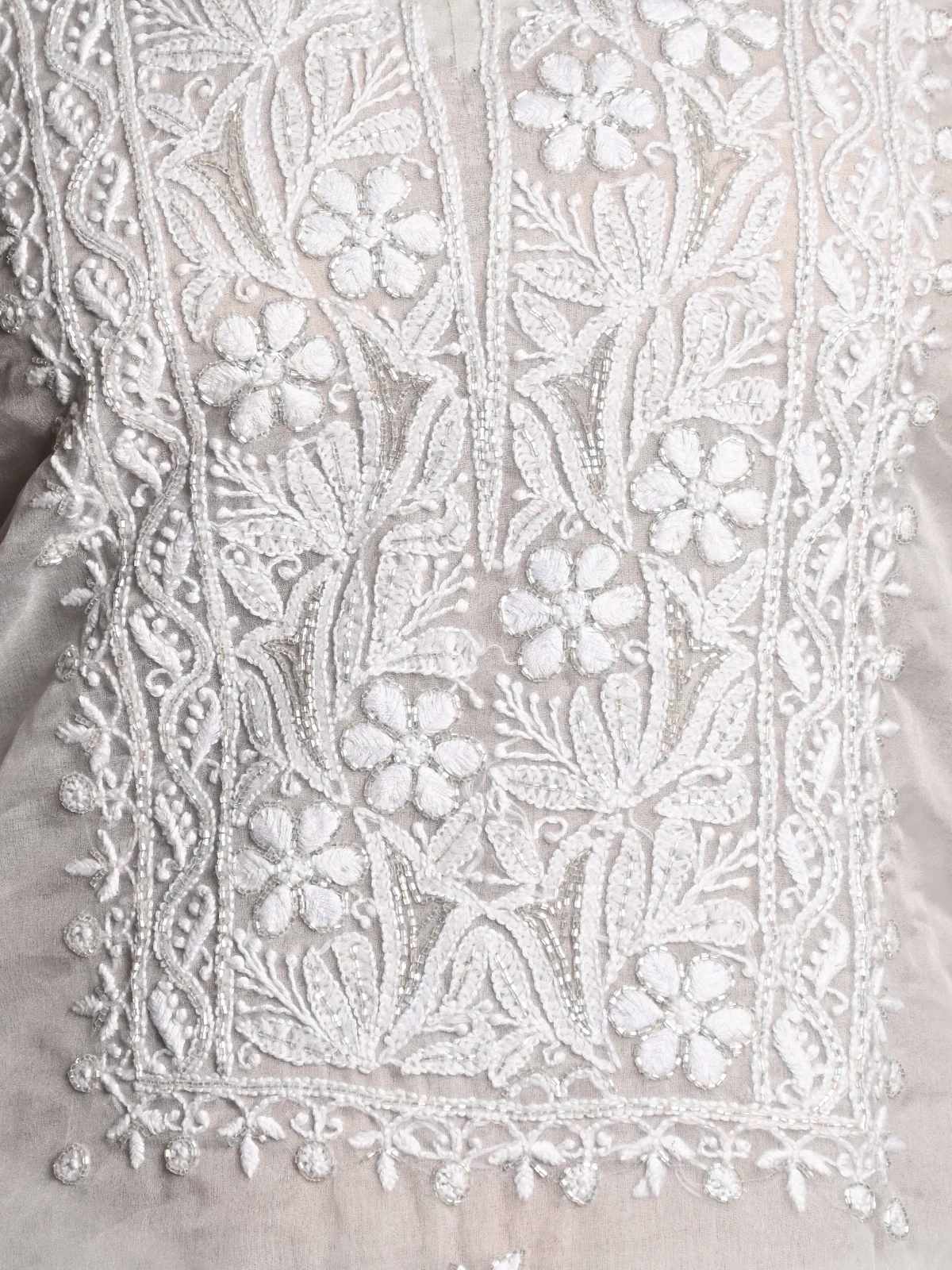 Odette Women Grey Organza Chikankari Beads Embroidered Unstitched Kurta Set - Image 5