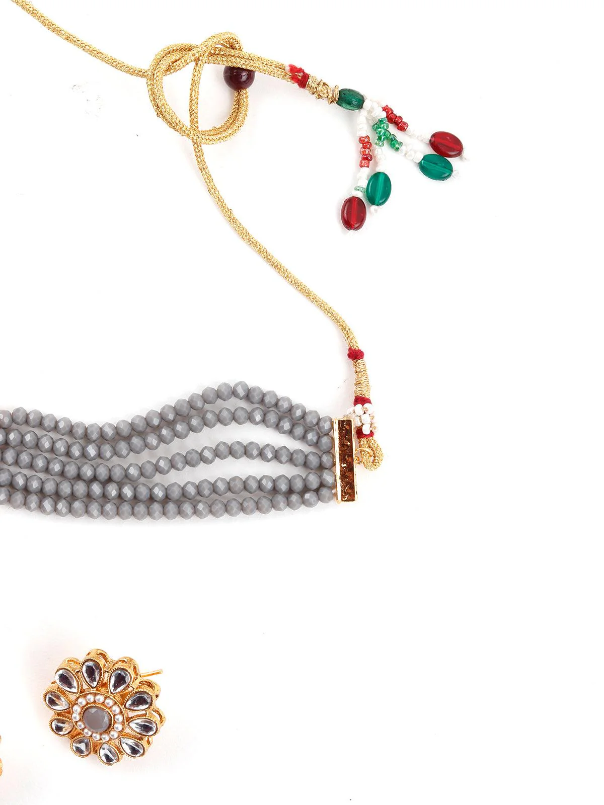 Odette Women Grey Red Trendy Kundan Choker Set - Image 6