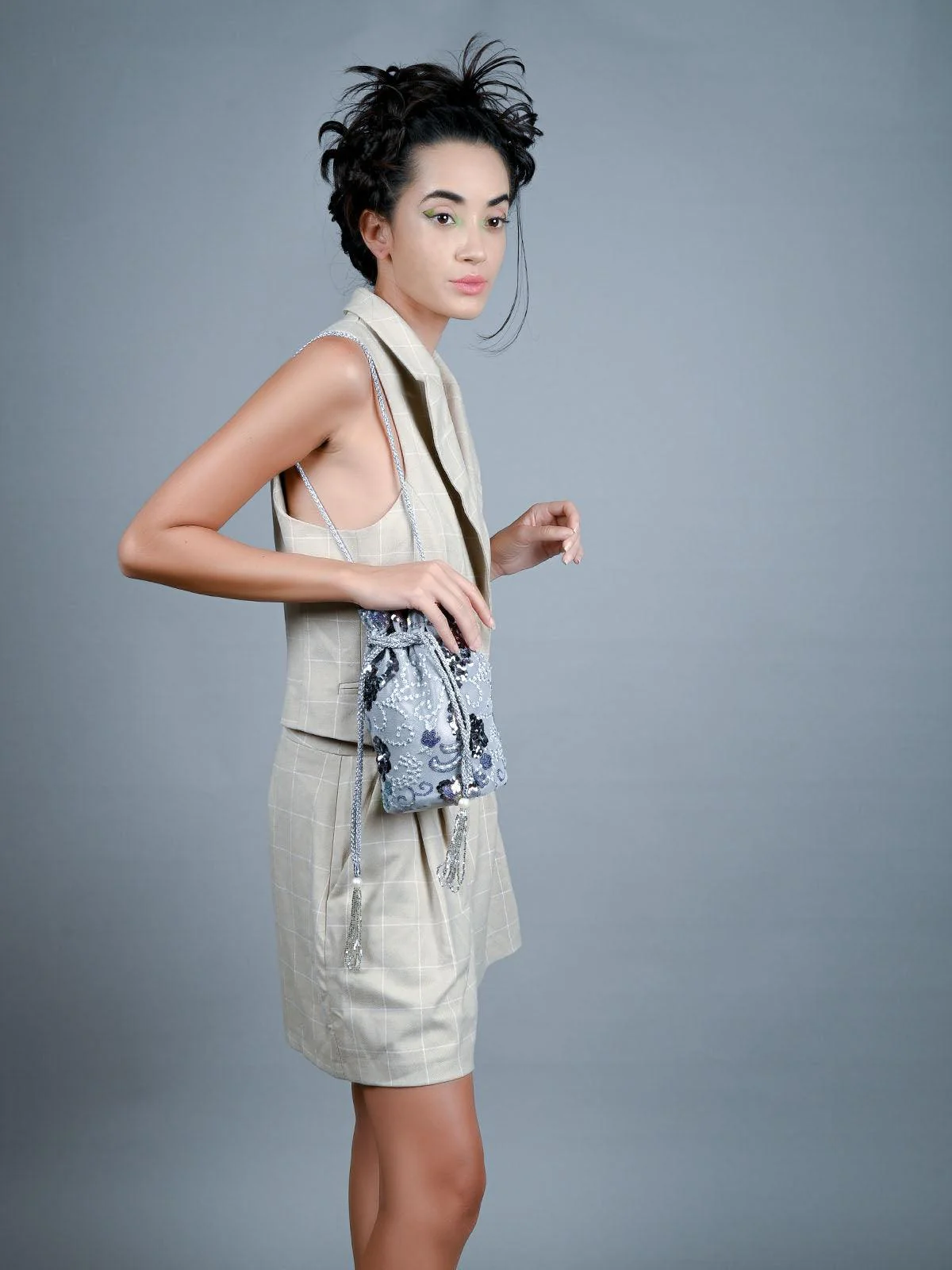 Odette Grey Sequence Potli Bag For Women - Image 2