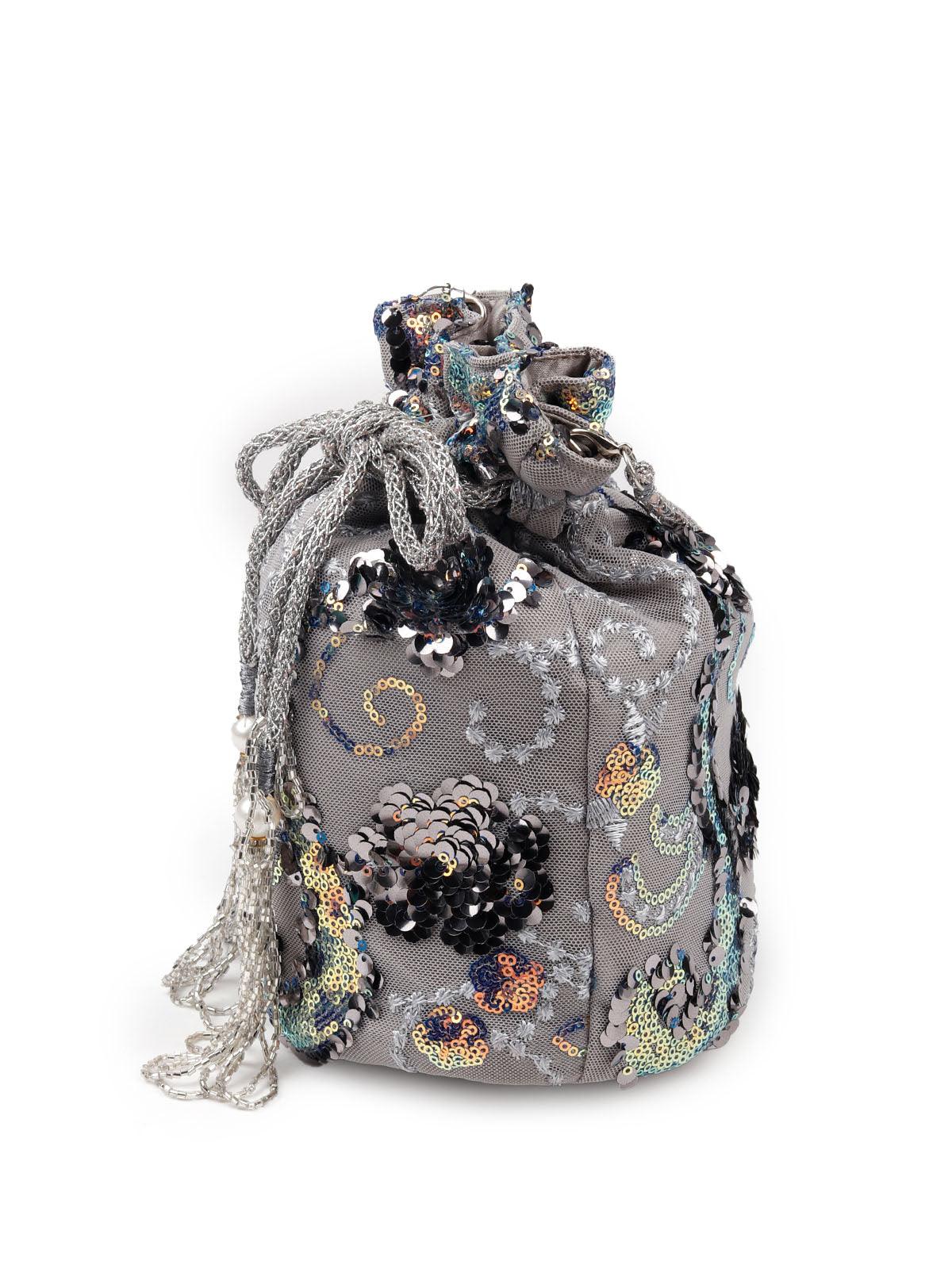 Odette Grey Sequence Potli Bag For Women - Image 4
