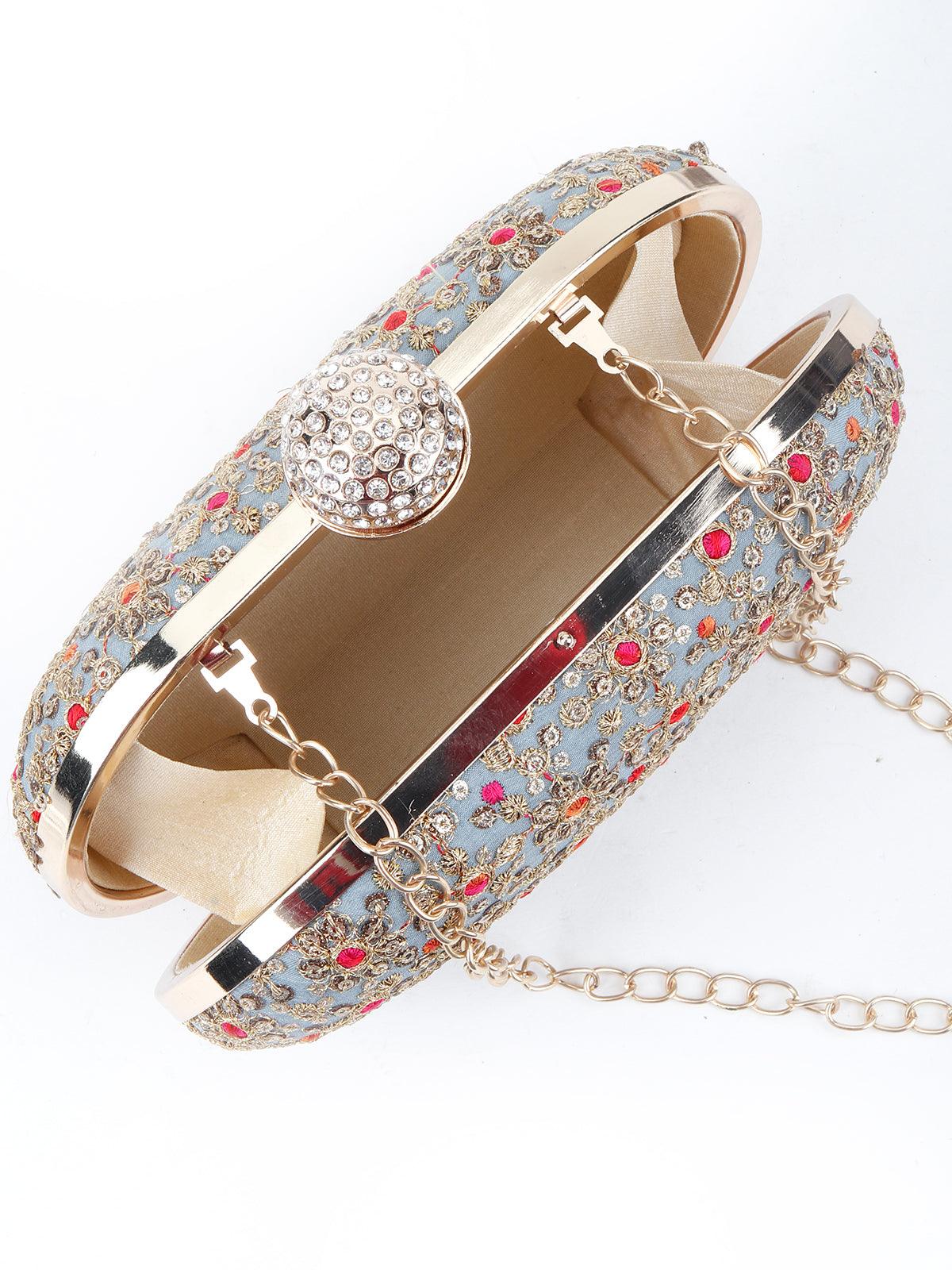 Odette Women Grey Sequins Clutch - Image 5