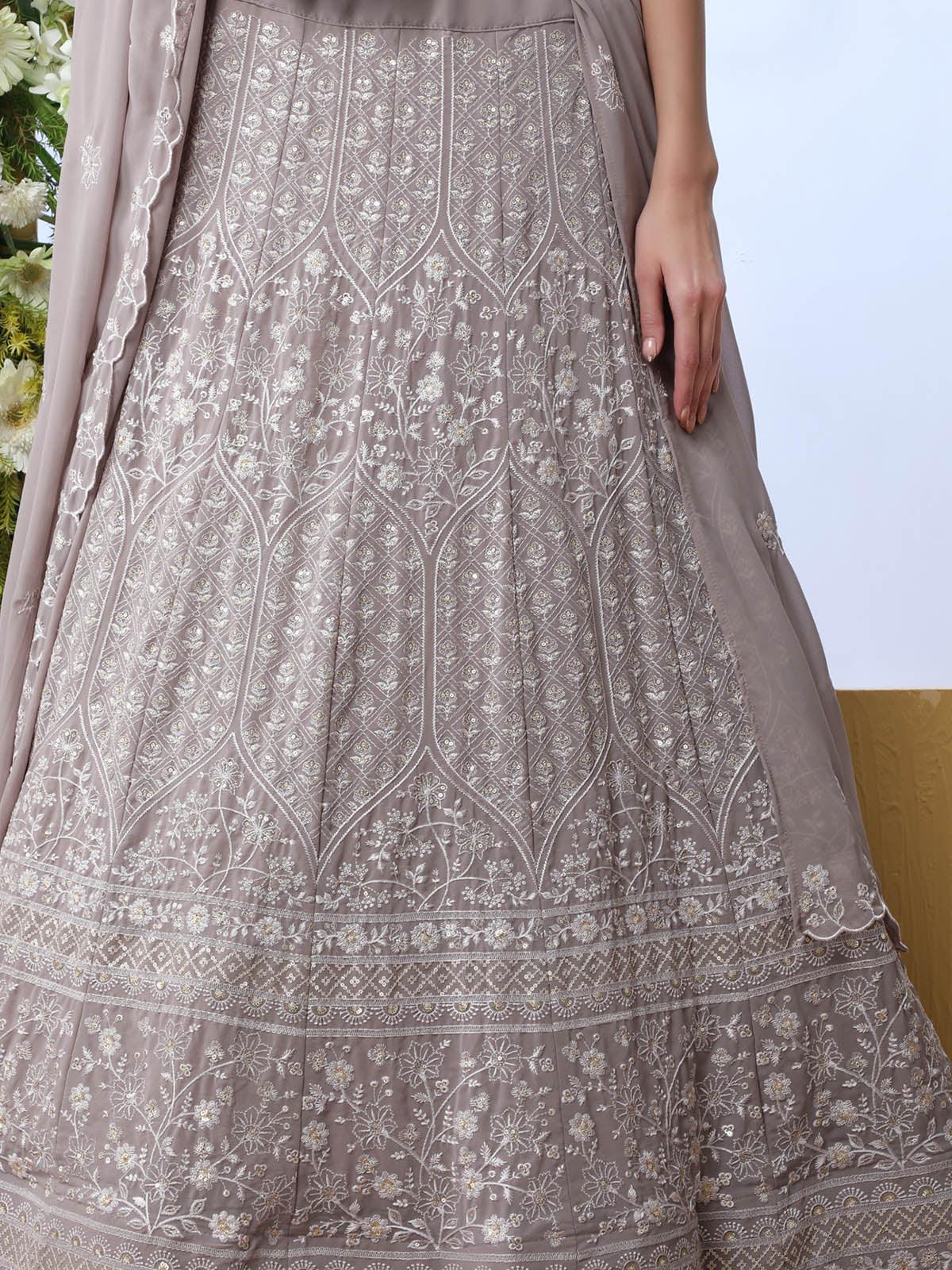 Odette Women Grey Sequins Georgette Semi Stitched Lehenga With Unstitched Blouse - Image 4