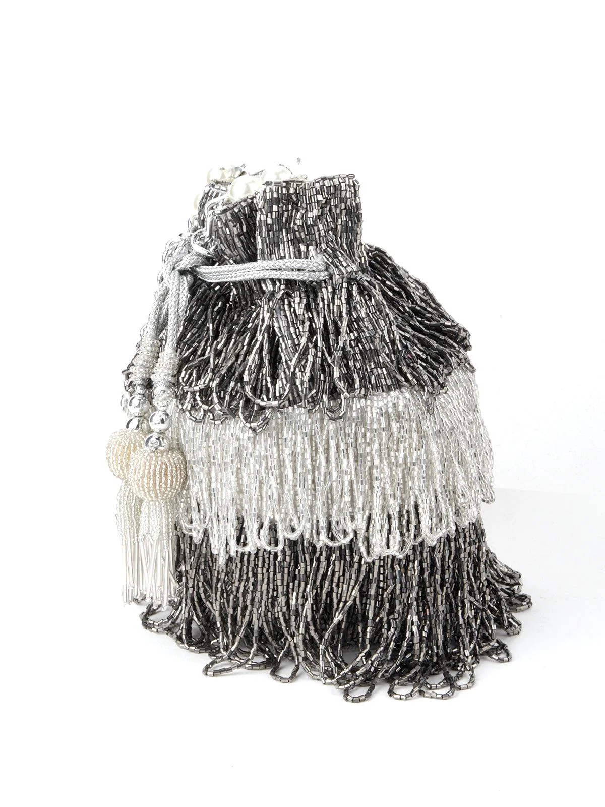 Odette Women Grey-White Tassel Potli - Image 6