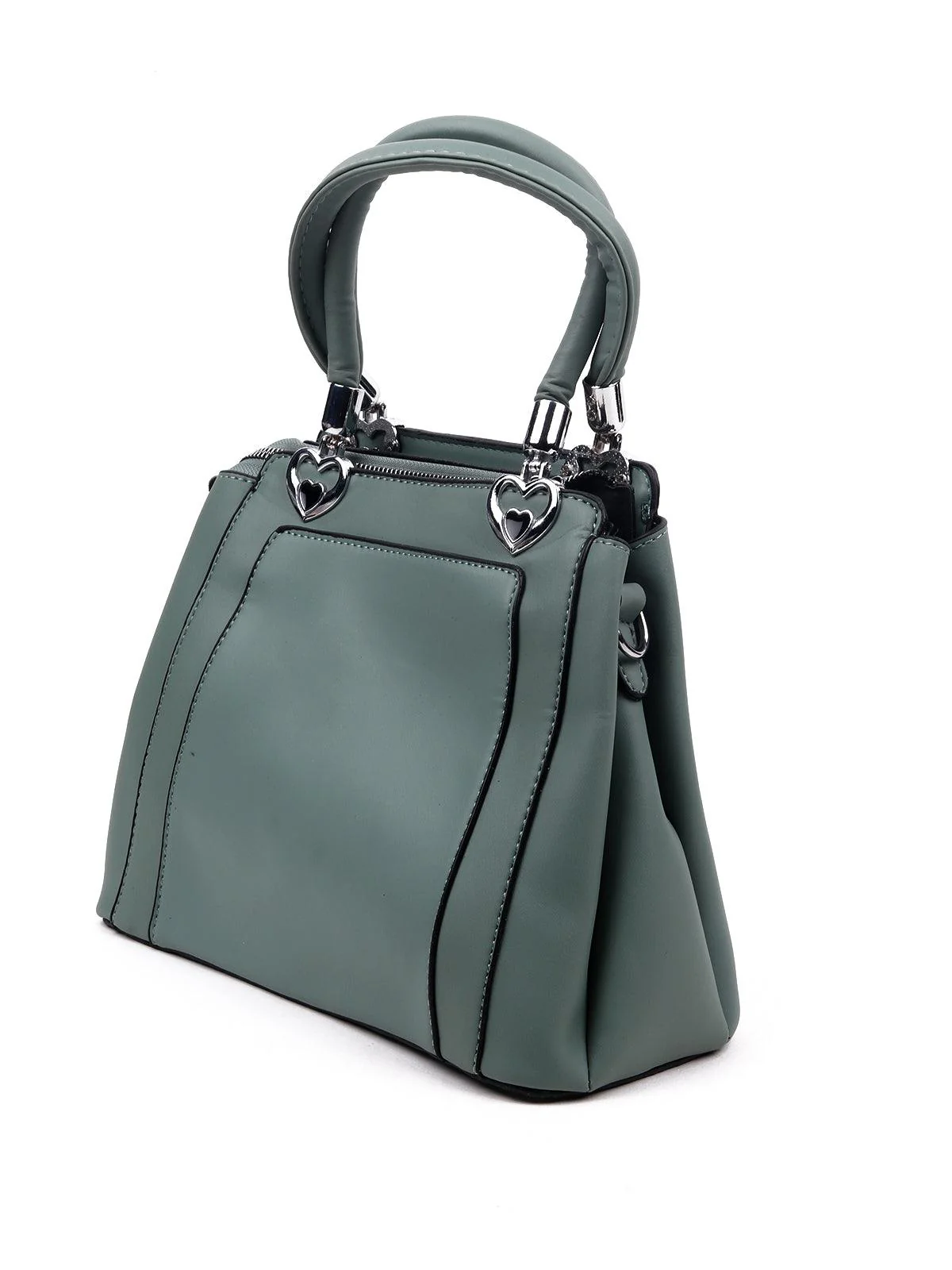 Odette Women Green Metal Handbag With A Pouch - Image 4
