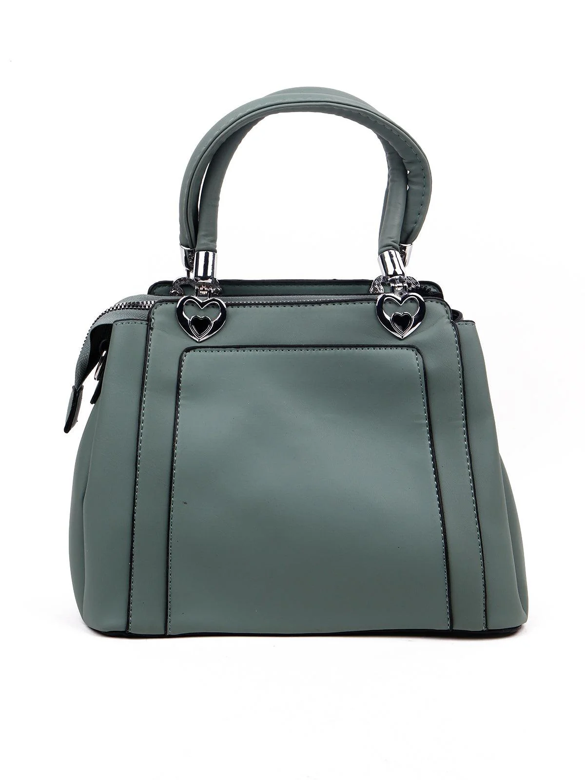 Odette Women Green Metal Handbag With A Pouch - Image 5