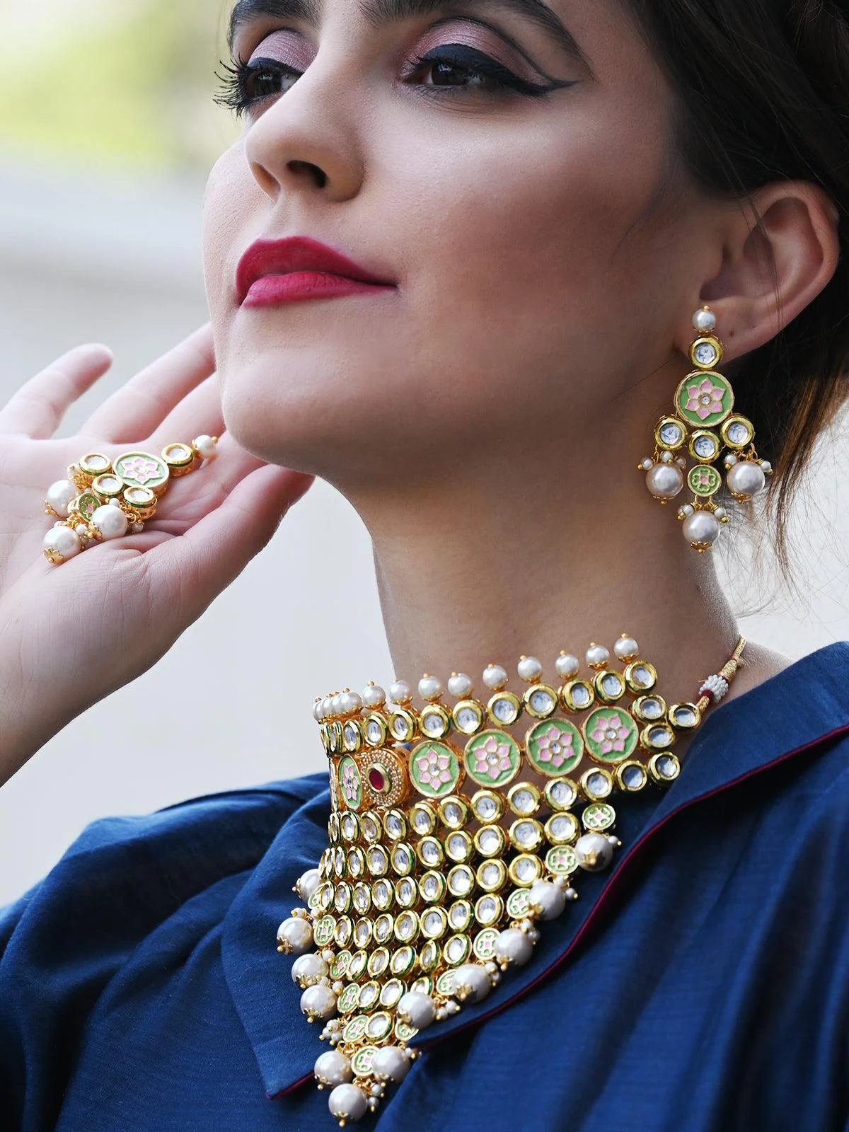 Odette Women Heavy Triangular Kundan Necklace