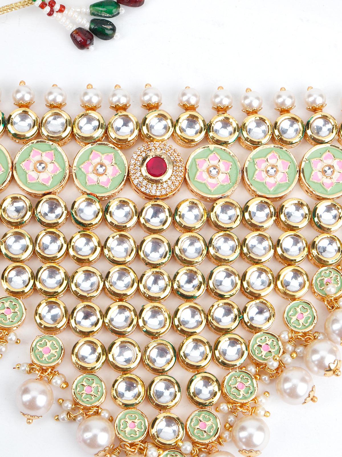 Odette Women Heavy Triangular Kundan Necklace - Image 5