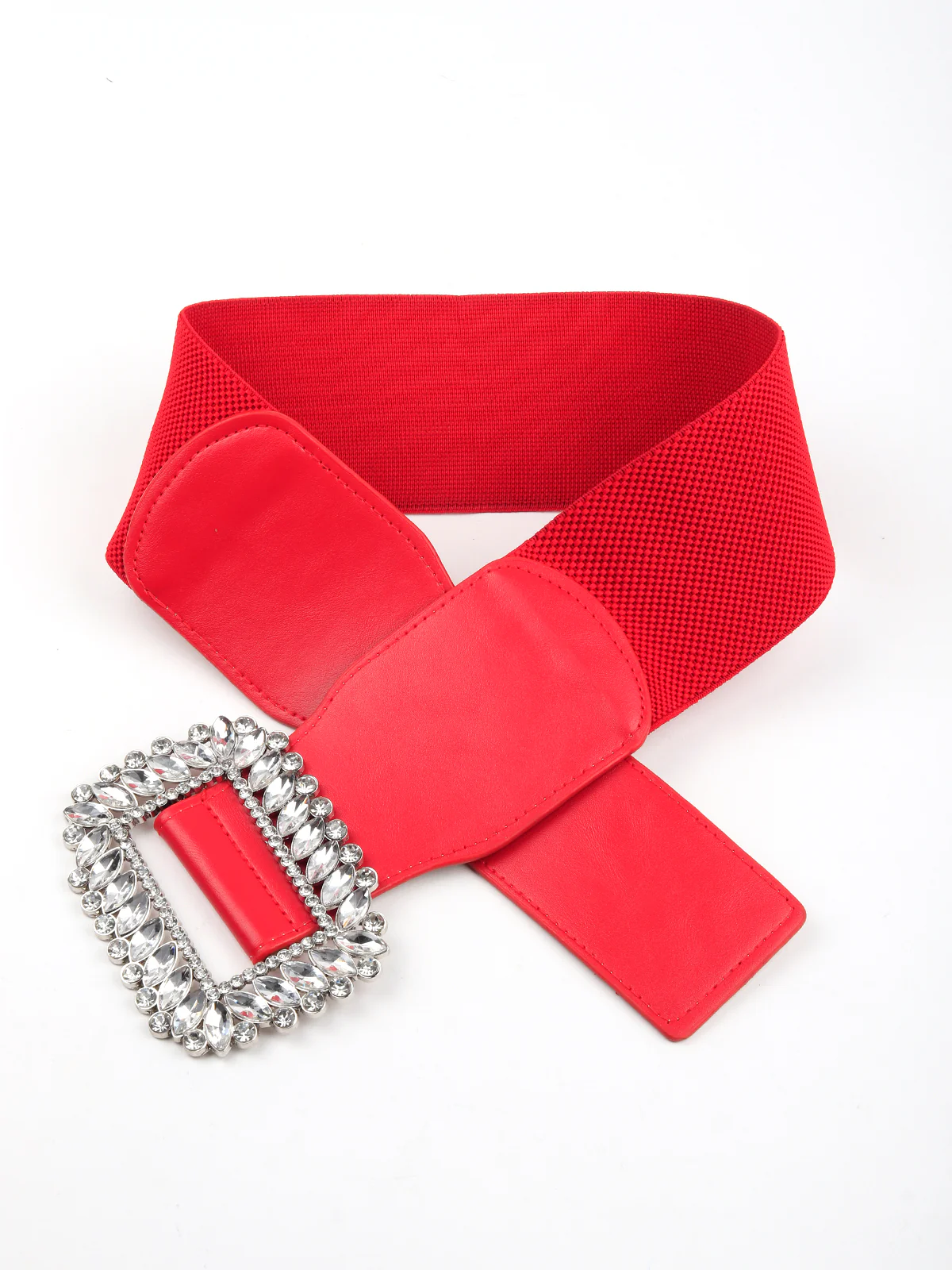 Odette Women Hi-Fashion Red Broad Elastane Embellished Belt - Image 4