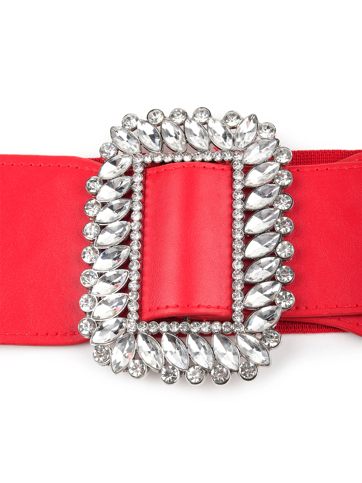 Odette Women Hi-Fashion Red Broad Elastane Embellished Belt - Image 6