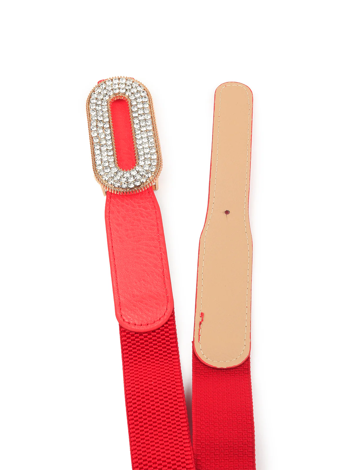 Odette Women Hi-Fashion Red Elastane Embellished Belt - Image 5