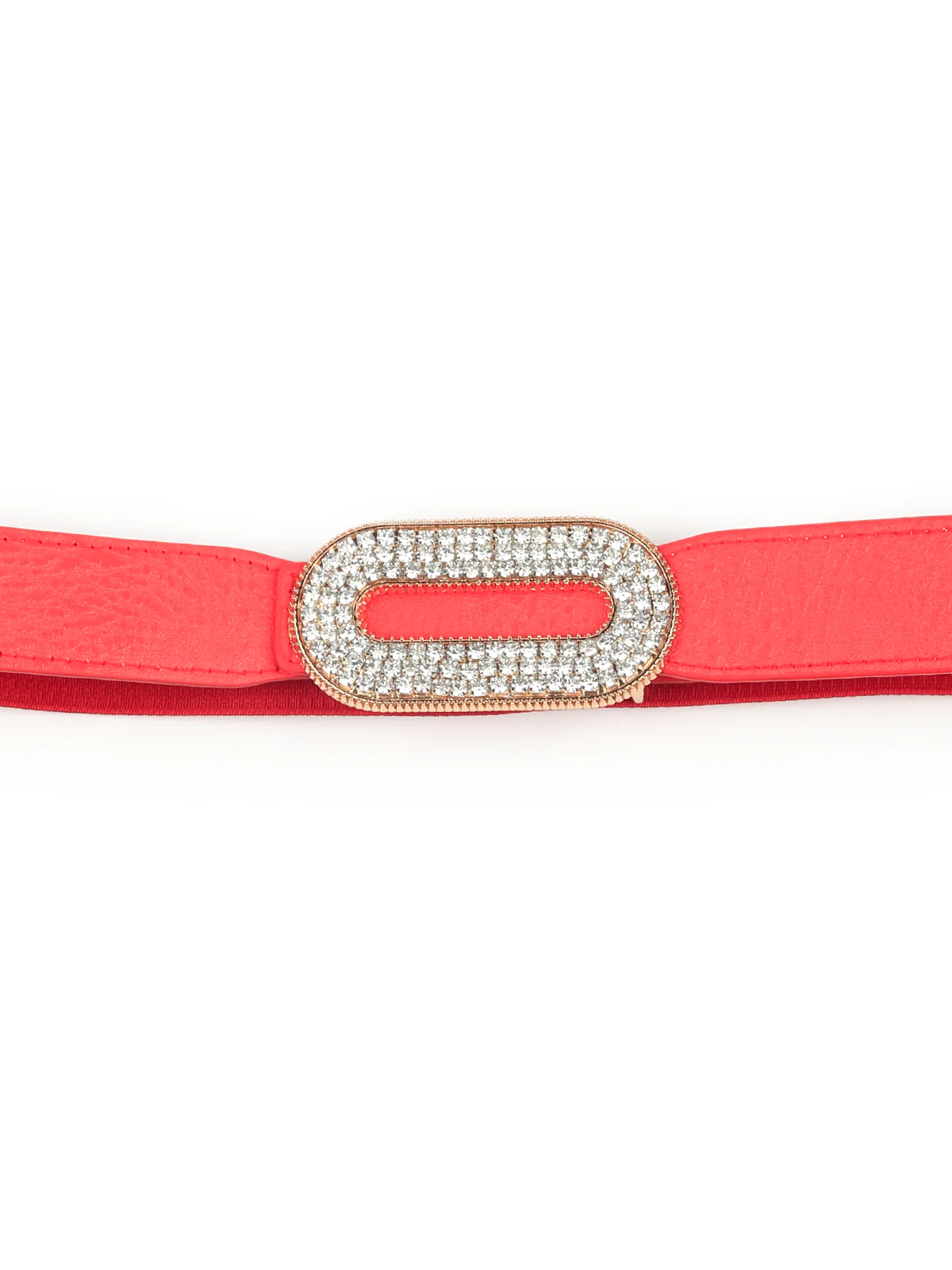 Odette Women Hi-Fashion Red Elastane Embellished Belt - Image 6