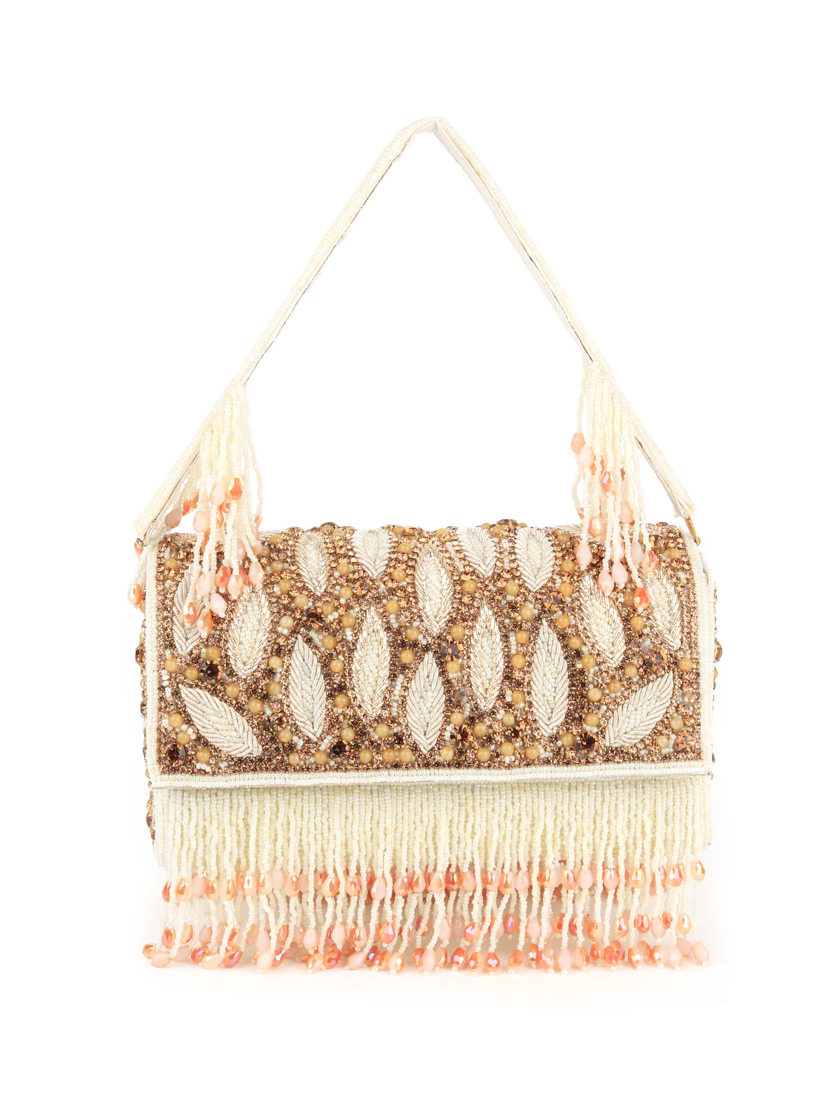 Odette Women Hi-Shine Gold And White Tasseled Clutch Bag - Image 4